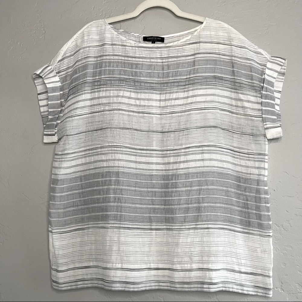 Lafayette 148 New York Gray and White Striped Blouse